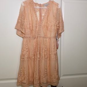 Bella Ella Boutique Light My Fire Blush Lace Mini Dress Blush Size Large